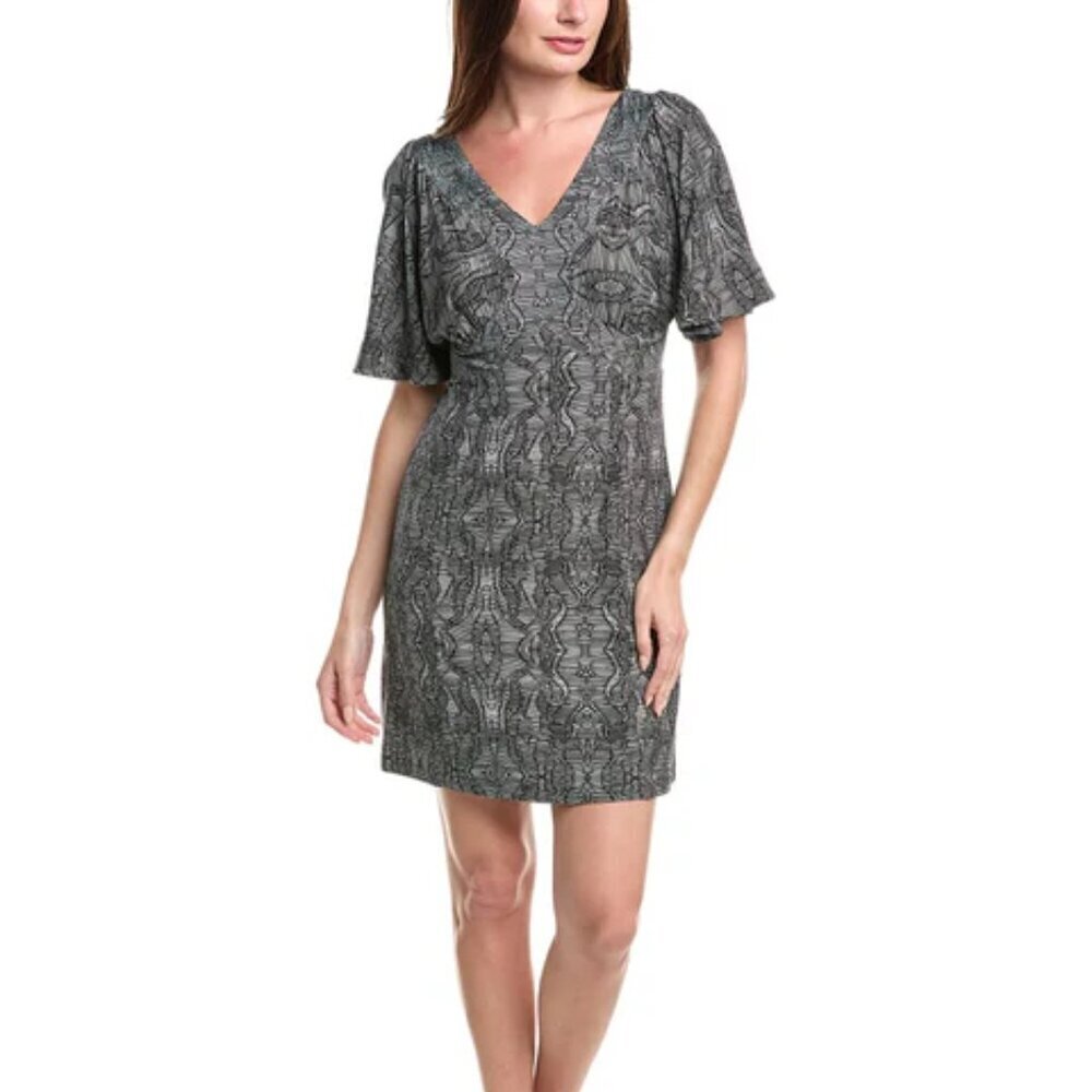CAbi Twirl mini dress flutter Kimono sleeves black white stretch knit new Medium